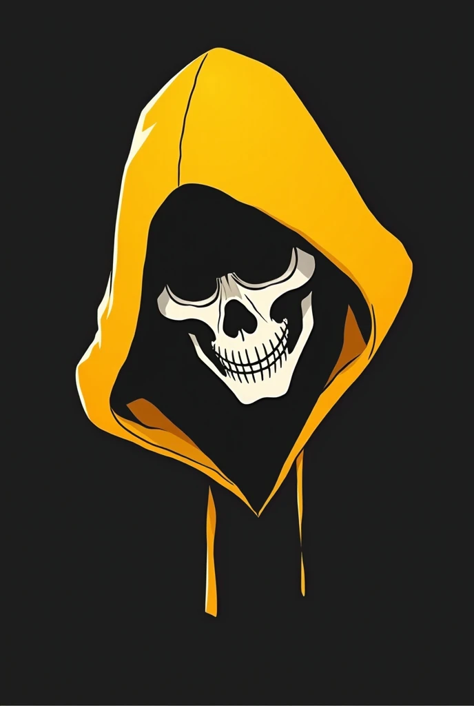 Create a minimalist logo for a YouTube channel called Donnix-EX. The logo features the silhouette of a hooded figure wearing a large, tunic-style hood in vibrant yellow. The figures face is obscured by a skull mask, rendered in a bone-white color. The over...