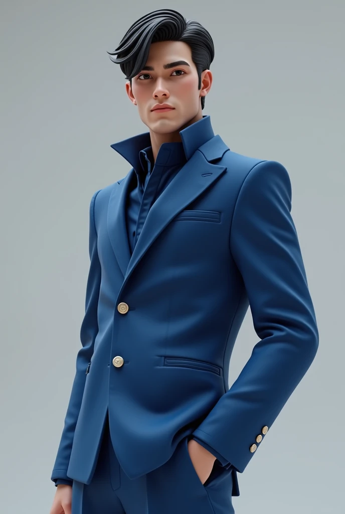 make the prince dress in blue fashion with half neck hair and no frills