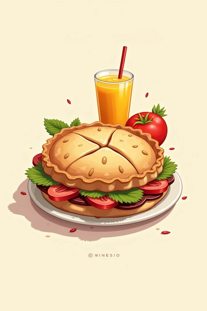  Make me a logo with a sandwich, a big pie and a juice  