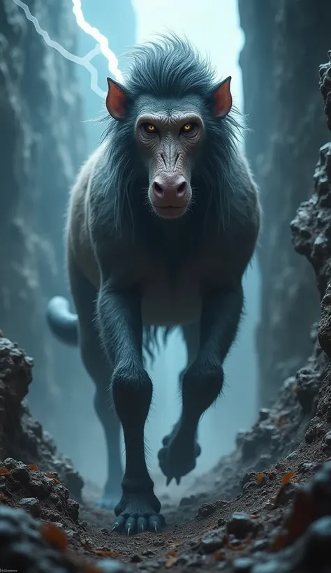 "Create a hybrid creature that combines the features of a horse and a monkey, forming a dangerous and imposing entity. The creature has the powerful, muscular body and flowing mane of a horse, but its limbs are long and dexterous like a monkeys, allowing i...