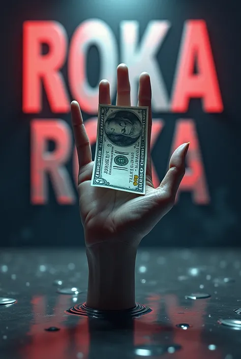 Create a picture with a dollar bill in your hand and the VERY LARGE HEADING MSS11 ROKA and dollar bill in the background