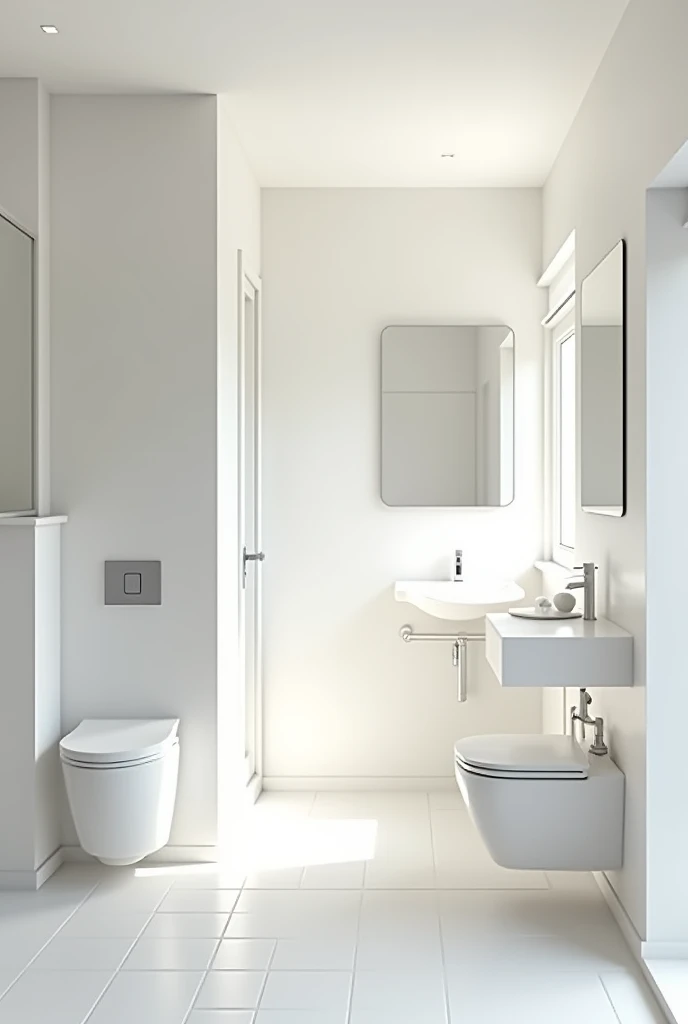  A simple bathroom with toilet only, sink and mirrors  