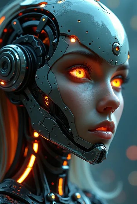 beautiful detailed robot woman, (best quality,4k,8k,highres,masterpiece:1.2),ultra-detailed,(realistic,photorealistic,photo-realistic:1.37),hyper-realistic,highly detailed face and eyes,long metallic hair,intricate mechanical details,glowing energy core,co...