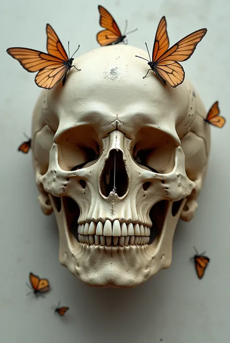 A skull with butterflies. Reallistic