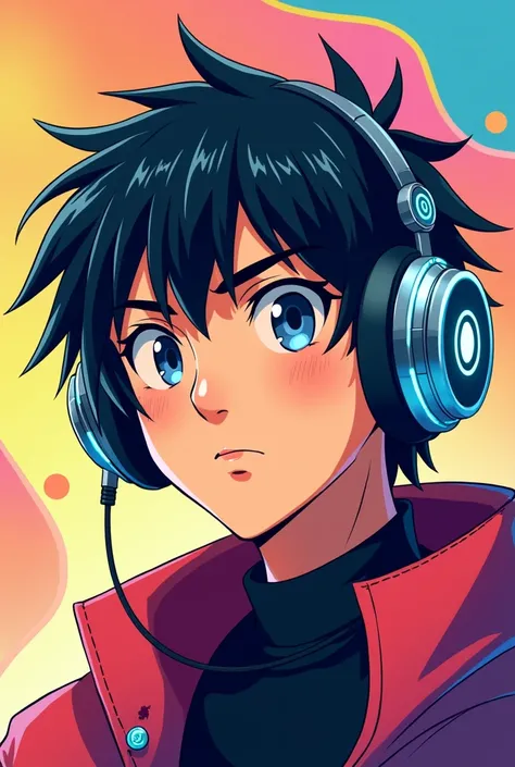 Anime cartoon 1 man wearing headphones