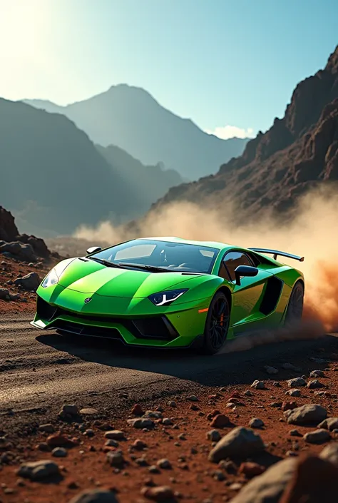 Lamborghini fluoride green poison drifting on the Teide 