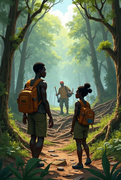  Here are some scenes for their comic book  "forest shadow":

*Cena 1:  The Forest in Danger *

_Local:_ African forest
_personagens:_ Kofi, Akua
_Description:_
 Kofi and Akua walk through the forest ,  watching the destruction caused by deforestation.
Wit...