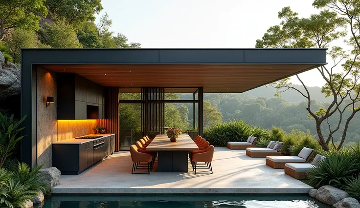 Make an outdoor gourmet area with a roof