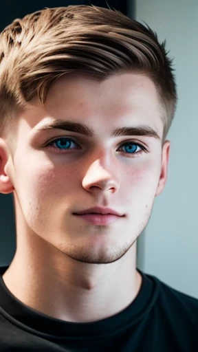 A 21-year-old Icelandic man with short hair focusing on his face