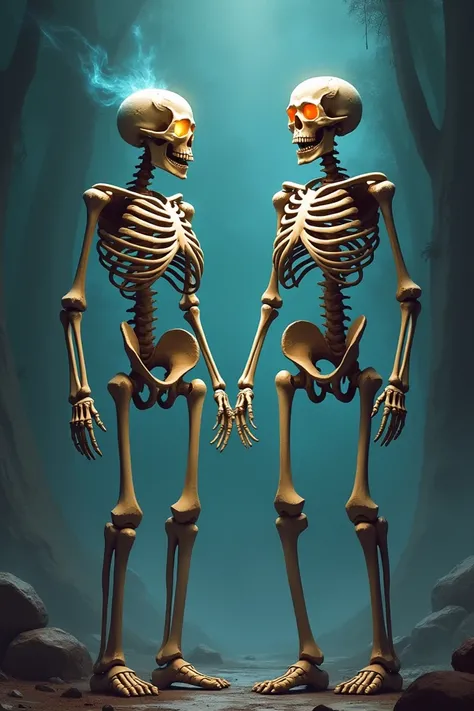 Create a picture of 2 skeletons who are really motivated to do something with their lives 