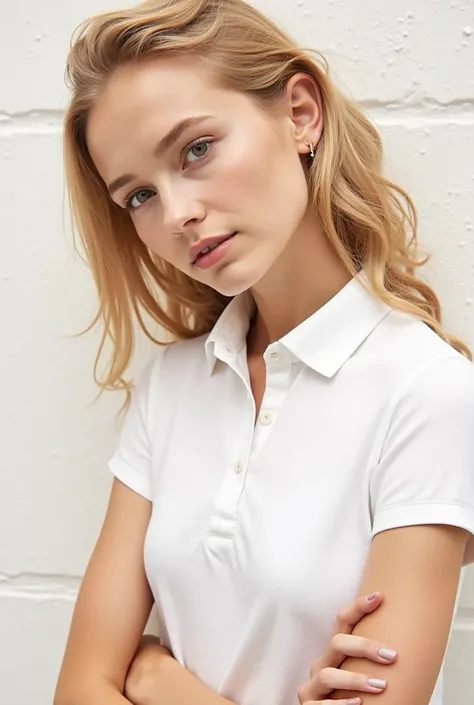 tem uma mulher com uma Polo Shirt branca e uma Polo Shirt branca, vestindo Polo Shirt, usando Polo Shirt branca, vestida com uma Polo Shirt branca, Vestindo uma Polo Shirt branca, vestido com Polo Shirt branca, Aleksandra Waliszewska, in white, vestindo um...