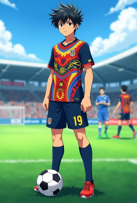 Tarō Misaki on a soccer field wearing the Niupi uniform anime version
