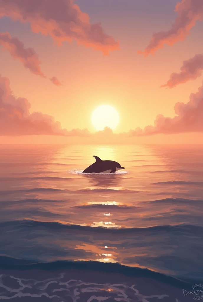 Without the extreme sea , Crimson Sunset,  and in the distance the silhouette of a dolphin . 