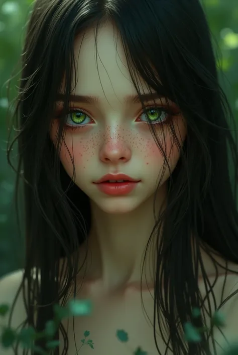 Layla is a girl with long and straight dark brown hair that tends to black and flows freely to her shoulders. Her eyes are bright green. She has fair skin with some freckles, with toxic Latifa