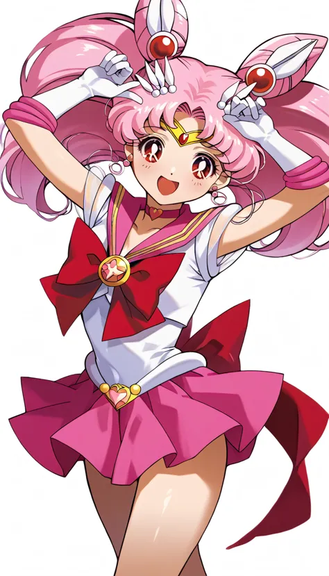 masterpiece, high definition , best quality,8k
(sailor chibimoon,chibiusa)((( pink hair)))
smile, standing
( pink skirt)