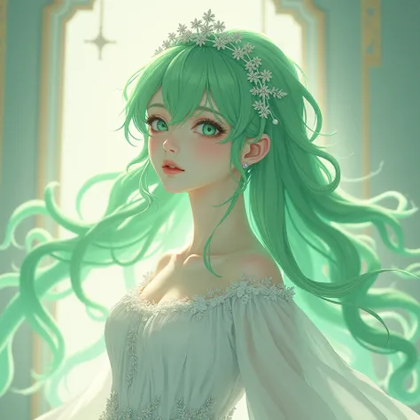 Man in wedding dress,  long green hair, anime