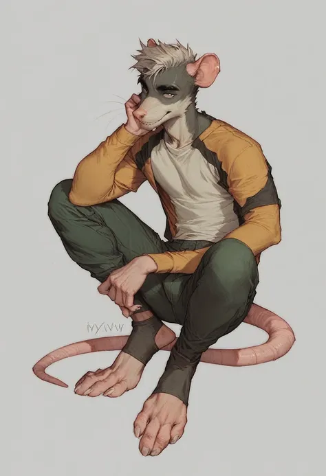 Anthropomorphic male furry rat，Character setting，Dark color scheme，The face is more human-like，Firm eyes, full body design, fullbody portrait, nsfw