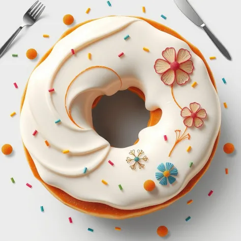 coloring pages , black and white , Donut with Intricate Glaze Design
Subject: A large donut with a detailed glaze design, including swirling patterns, floral elements, and scattered sprinkles.
Style: Bold, detailed line art with clean, smooth outlines for ...