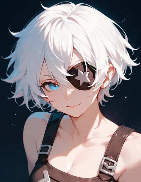  ,White hair,Short hair, eyes patch, in blue eyes, Medium Chest,Dark circles under the eyes, Boobsjob  ,cute