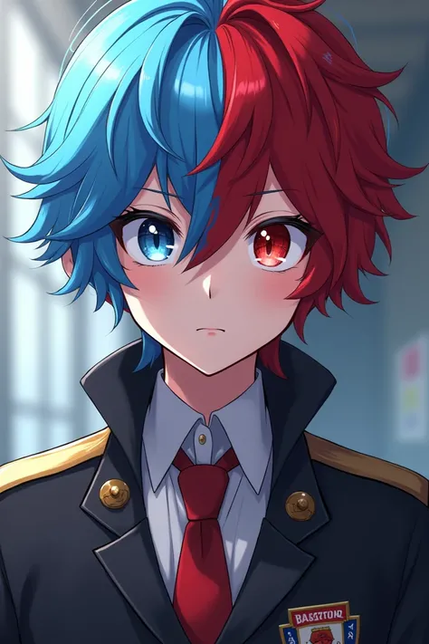 * school The girls appearance was : half of her hair was light blue and the other red her eye was red and the other light blue, I was studying at the AU school of my Hero Academi 