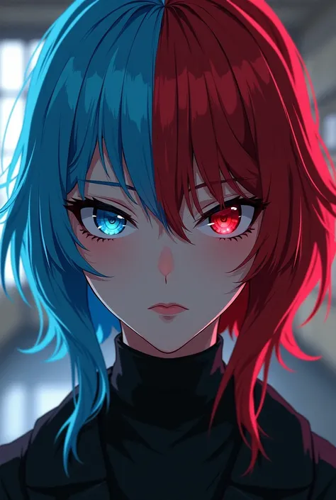 * The womans appearance was: half of her hair was light blue and the other red her eye was red and the other light blue, I was studying at the AU school of my Hero Academi *, her face was serious and cold  