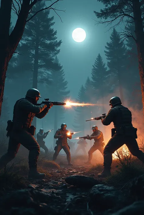 Soldiers war in a forest night