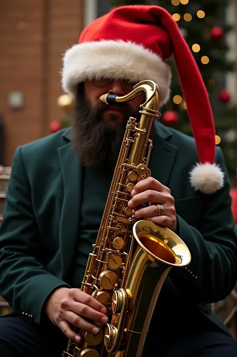 Saxophone with Christmas hat 