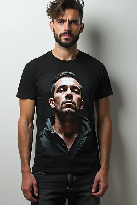 Create an image of a man written on the Daner t-shirt