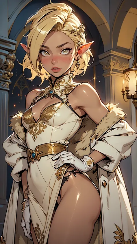 cute loli elf,(((little ,tiny little body,little))),((())),((anime elf  with extremely cute and beautiful blonde hair)), (((elf))), (((elf ears))),

(((flat chest))),((((blonde hair:1.35,messy blonde hair,colored inner hair,ear breathing)))),(((gold_eyes:1...