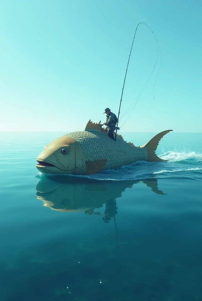 a fish on top of a boat fishing in the sea
