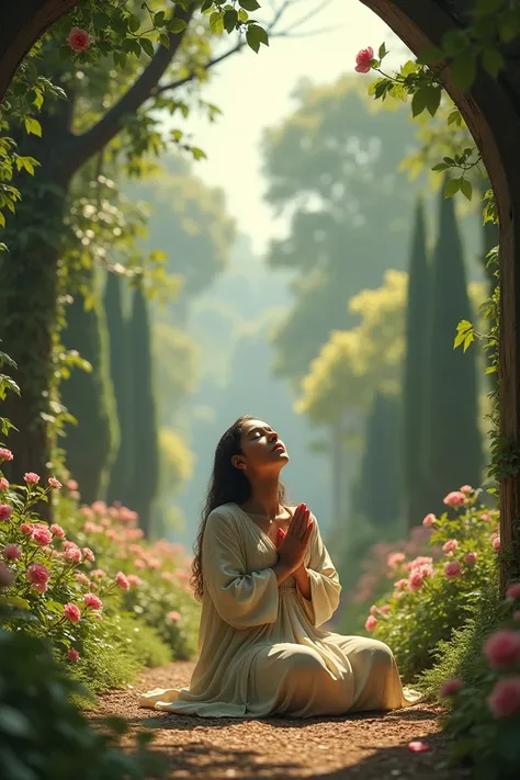 A person praying in a garden 