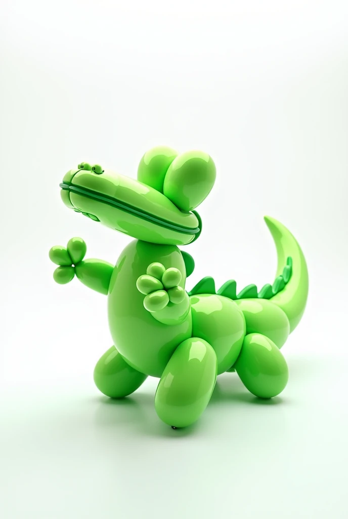 Make an image of a crocodile made with balloons, like Jeff Koonss play The Dog Made with Balloons.,  that is not very literal ,  but simplified like Jeff Koons work of the dog made with balloons . Set a white background so that the balloons have a lot of r...