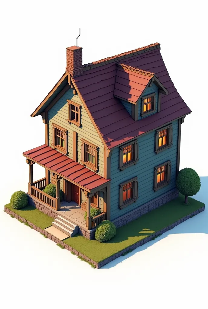 american one story house, isometric game big level design, intricate detail, don't starve graphic style, solid white background