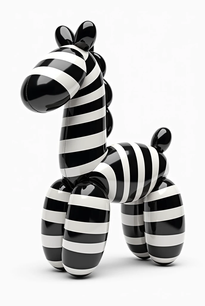 Make an image of a zebra made with balloons, like Jeff Koonss work of the dog made with balloons., But DONT put eyes or teeth on it, If not rounder ,  that is not very literal ,  but simplified like Jeff Koons work of the dog made with balloons . Set a whi...