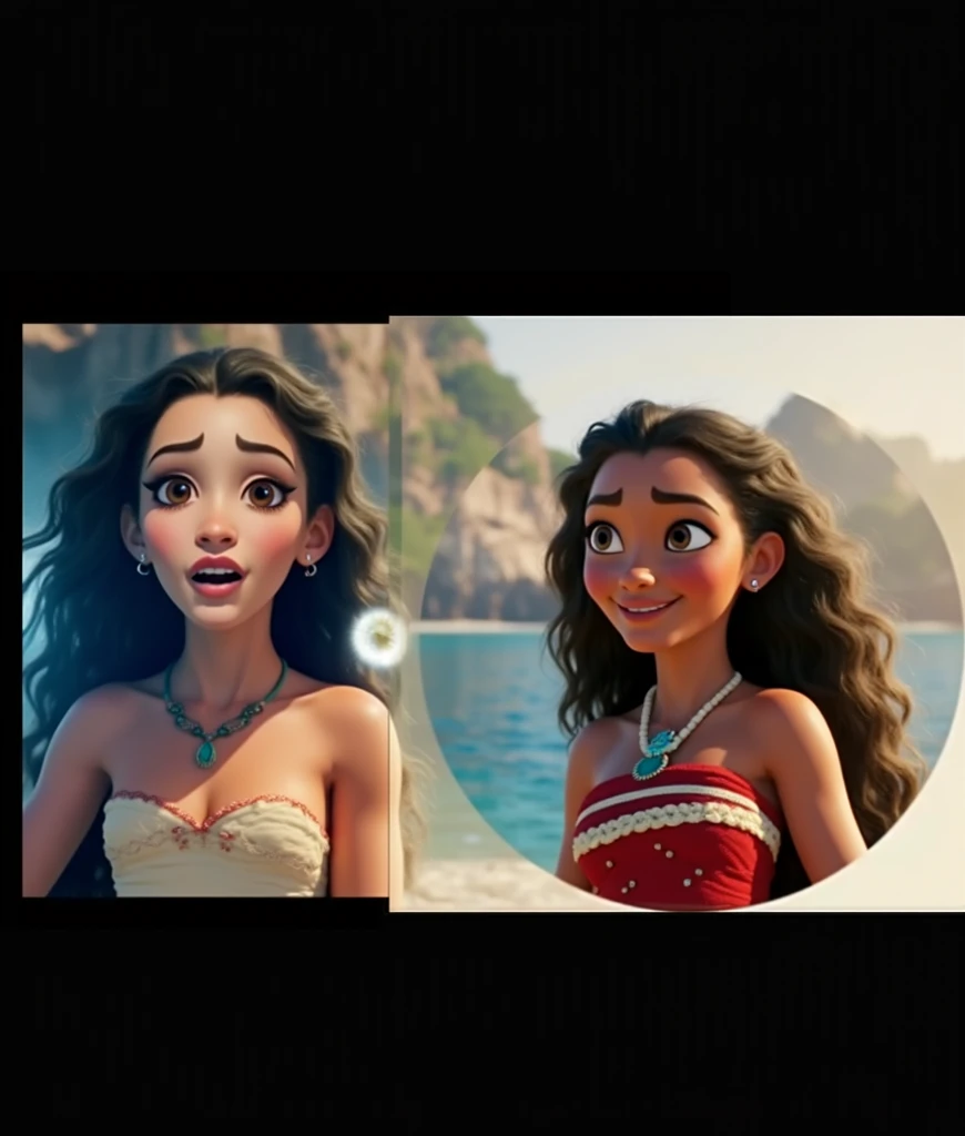 Put the face from the first image in the second image of Moana in high definition where you put your eye too big