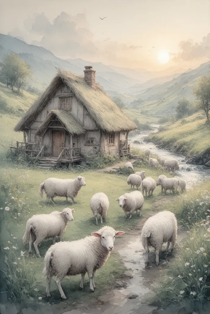 countryside pasture countryside scenic landscape rustic cottage quiet landscape fine architecture farmhouse sheep herd ranch bea...