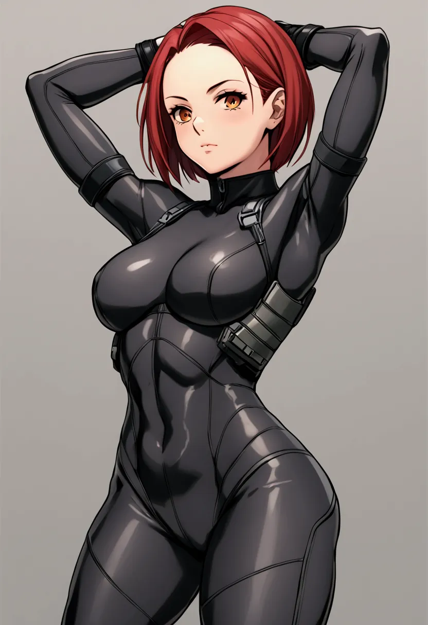 reginadc, regina, dino crisis, 1girl, female, athletic woman, showing armpits, raised arms, arms up, arms behind head, posing, s...