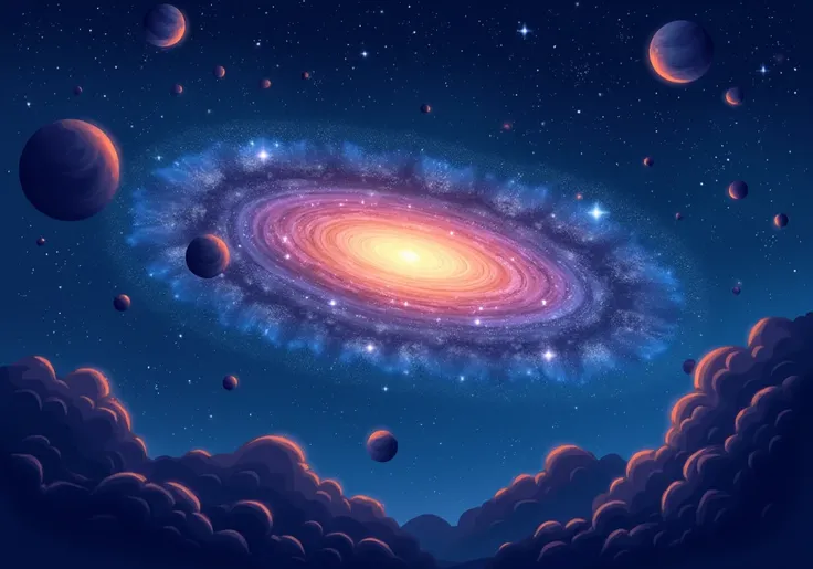 starry background with milky way cartoon style