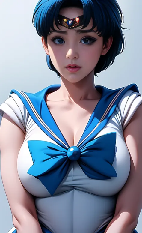 Beauty、 very cute face 、Excellent ratio、 High Quality、masterpiece、8k、 Soft Impression 、 ( sailor mercury isolated on white background、Every Little Detail 、 delicate details)