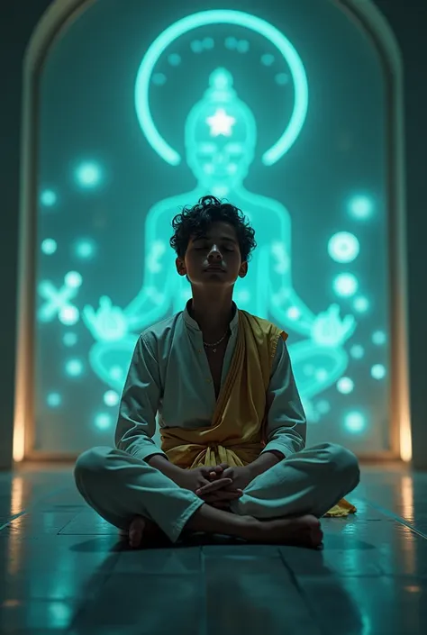 Upgrade for priority generations, additional token credits, and much more!

A serene Indian boy with dark skin and striking features, adorned in traditional attire, sits cross-legged in a futuristic, neon-lit chamber, surrounded by glowing, ethereal AI cha...