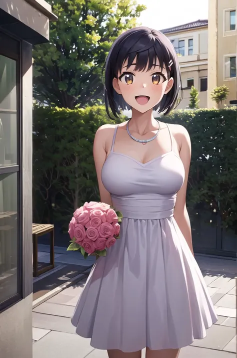 masterpiece, best quality, highres, aasugu, short hair, hairclip, large breasts, sweater dress, sleeveless, night, street, standing, cowboy shot,
masterpiece, best quality, highres, girl, solo, looking at viewer, enjou_retto, wedding dress, standing, garde...