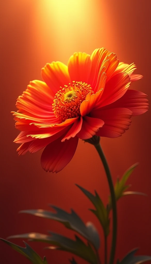 marigold red flower, artistic conception, Light shines straight down from above