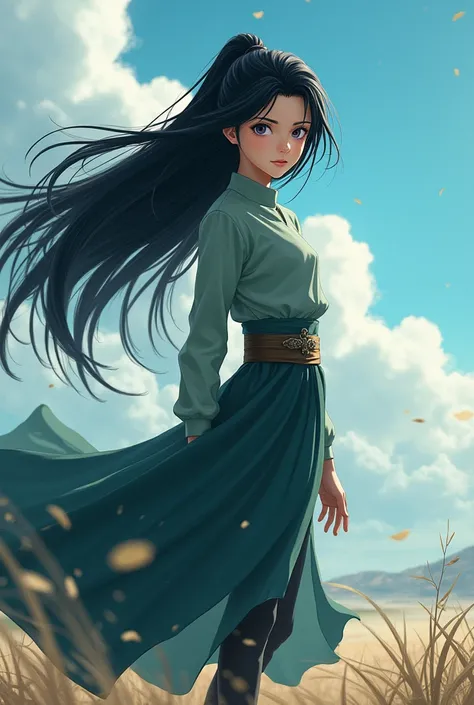  1 girl, Alone,  black hair,  white eyes, Avatar Lord of the Elements, anime, Earthbender