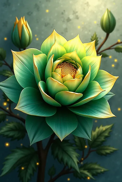 Digital green and gold Christmas flower painting