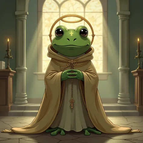 an illustration of pepe frog that its Saint