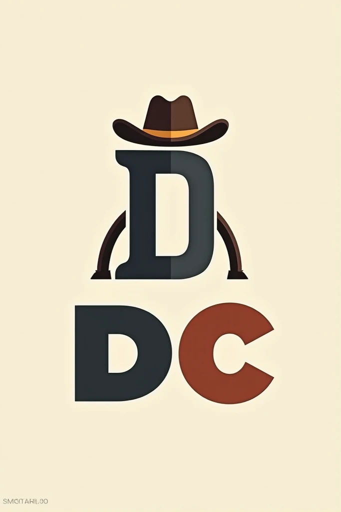 Design a logo for an iron for cattle using the letters D and C and wearing a hat 