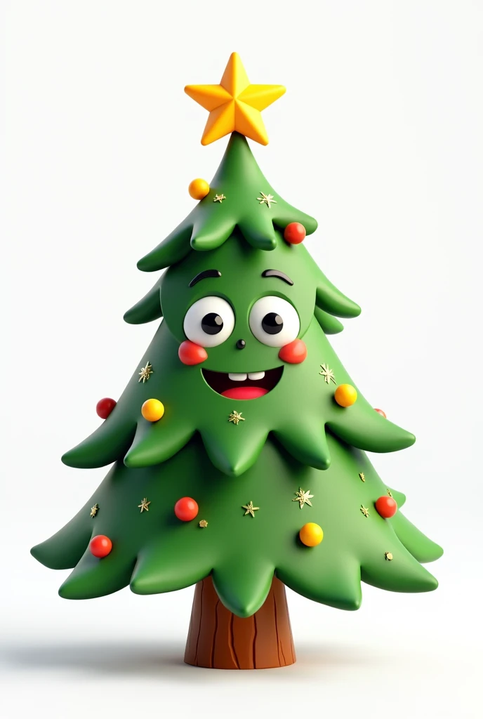 Create a Disney Pixar-style 3D Christmas tree mascot , 4K UHD,  with white background, Smiling and friendly