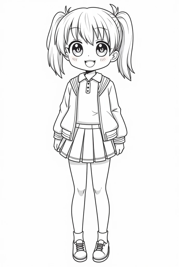  CREATE A STUDENT GIRL DRESSED IN A SCHOOL UNIFORM CONSISTING OF A DIVER , POLO AND JACKET THAT IS CUTE AND THAT IS FOR COLORING, THAT IS, A FULL BODY DRAWING