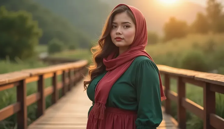 A beautiful woman, young, bold, sexy, hot, age 25, outdoor, lustful eyes, amused, colorful hijab, Plus Size Solid Waist Mini Skirt, Sexy Swing Skirt For , Womens Plus Size Clothing, depth of background, voluptuous buxom woman, wide hips, thick thighs, huge...