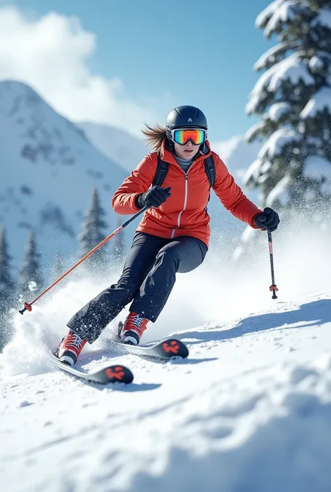 Blunt haired woman skiing